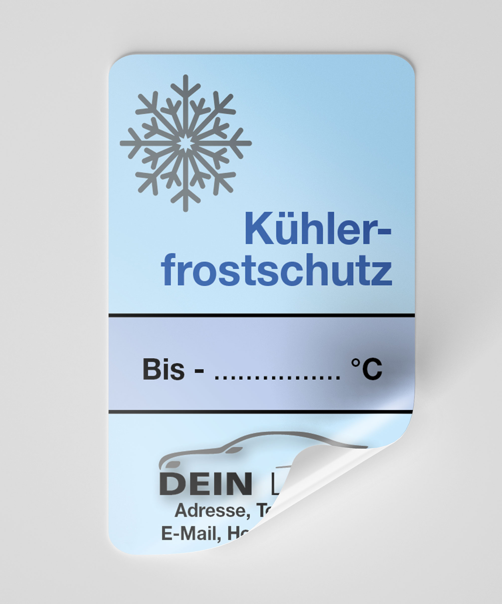 KFZ-Ku¨hlerfrostschutz-Aufkleber Blau 500 Stück Firmenlogo