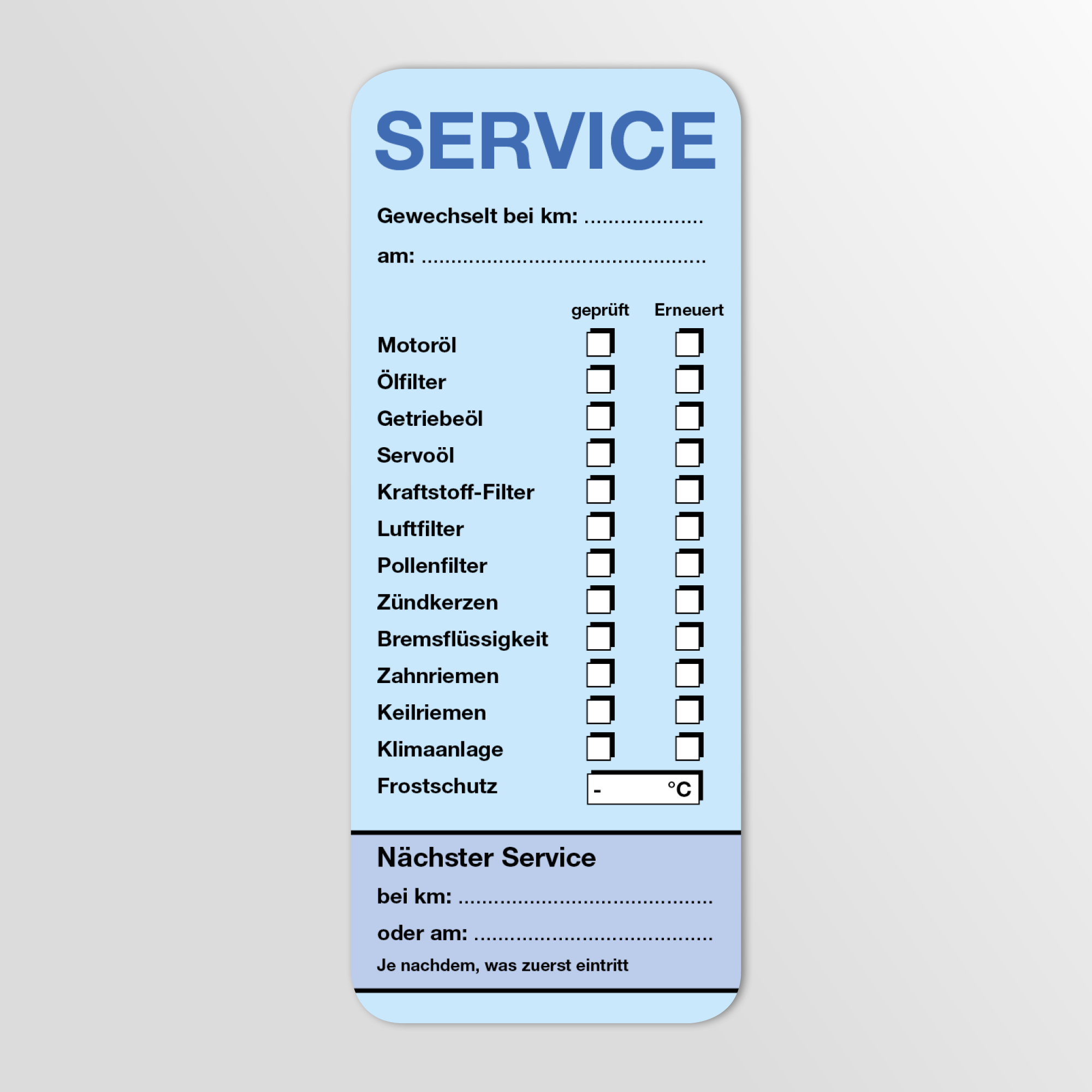 KFZ-Service-Aufkleber groß Blau 150 Stück Blanko